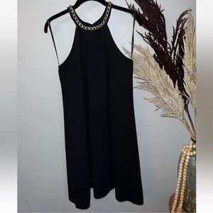 Calvin Klein Women’s Size 4 Black Sleeveless Cocktail Shift Dress Gold Detail